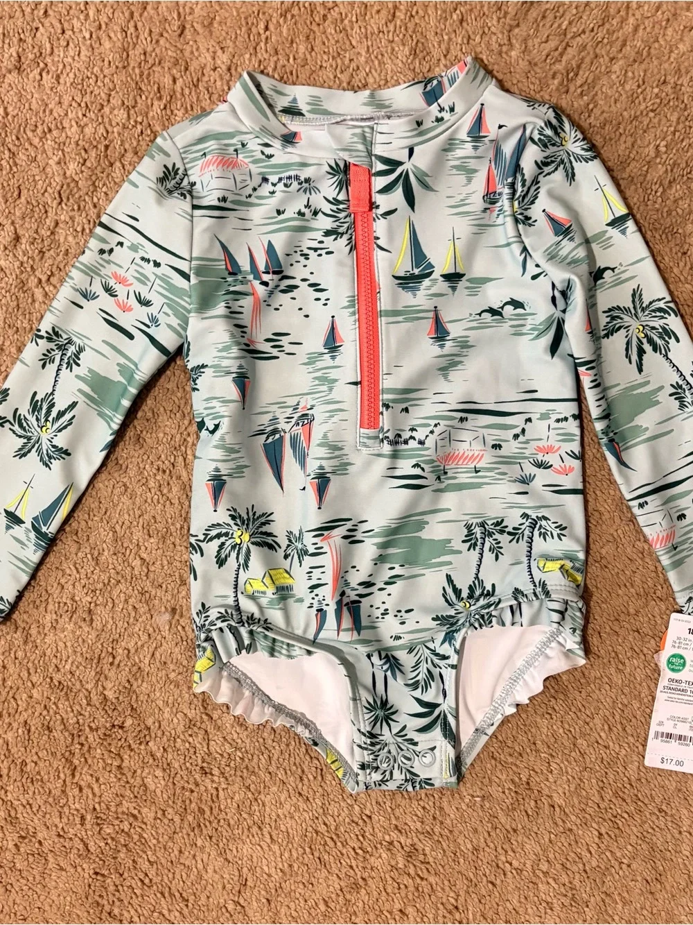 Carter's Girls One-Piece Rash Guard Swimsuit in Seafoam, Navy and Lavender